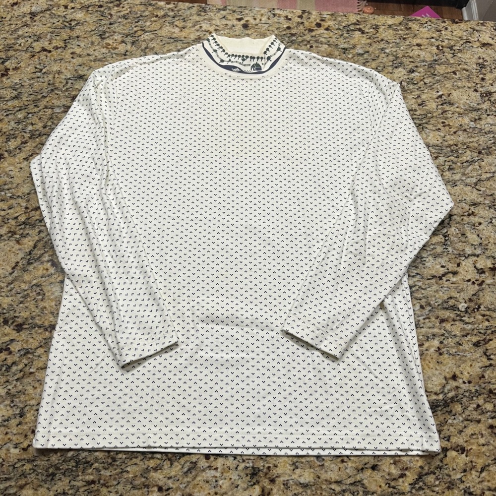 Vintage Northern Reflections Mock Neck Top Women Large Cotton Scenic Cream